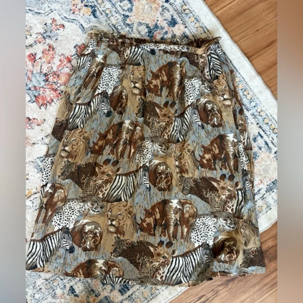 Vintage MUHLE Handmade in Zululand African Wildlife Print Skirt - Picture 1 of 4